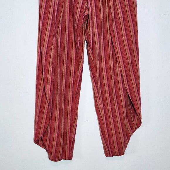 Drew Red and Pink Stripe Linen Boho Strapless Jumpsuit with Slit Legs Size Small - Picture 4 of 9